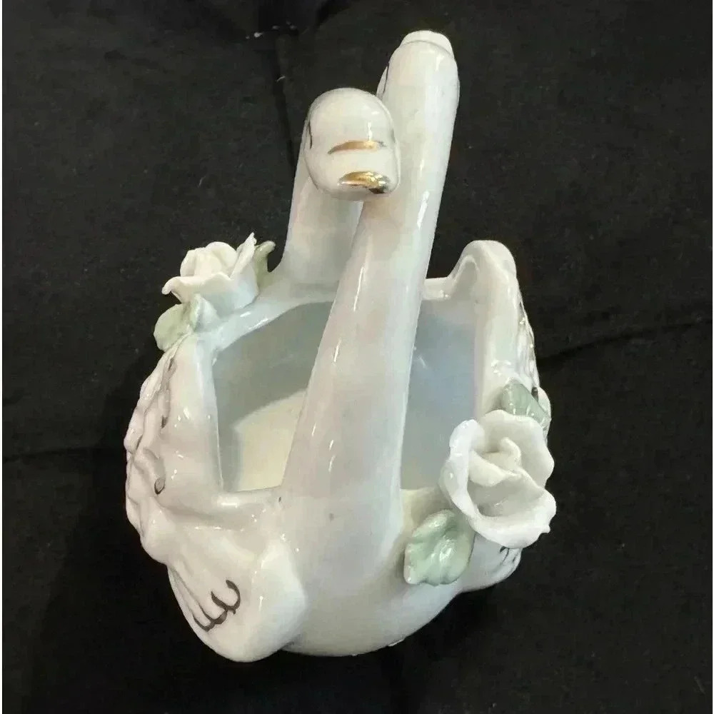 Vintage Swan Basket Cottagecore Ceramic Decor Grannycore Trinket 90’s Birds - Picture 3 of 11